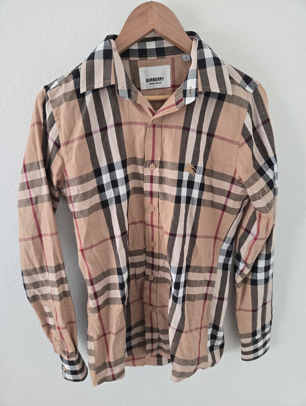 Burberry London Beige Black Checkered Designer Cotton Shirt Mens Small